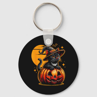 Lustige Vintage-Schwarze-Katze-Halloween-Kürbis-Gr Schlüsselanhänger