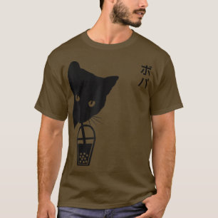 Lustige Vintage-Schwarze Katze trinkt Boba-Bubble- T-Shirt