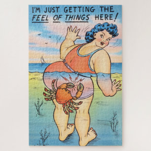 Lustige Vintage-Strand Humor-Krebs-Attack-Illustra Puzzle