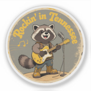 Lustige Vintage Tennessee Waschbär Gitarrenmusik Aufkleber