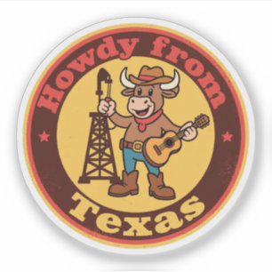 Lustige Vintage-Texas-Longhorn-Cowboy-Gitarre Retr Aufkleber