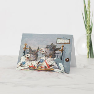 Lustige Vintage-Tierkarte - Esel im Bett Karte