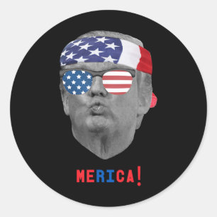 Lustige Vintage-Trump-Mund-Face-Merica-USA-Flagge Runder Aufkleber