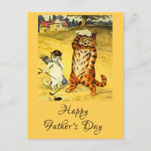 Lustige Vintage Vatertag Golf spielende Katze & Ca Feiertagspostkarte