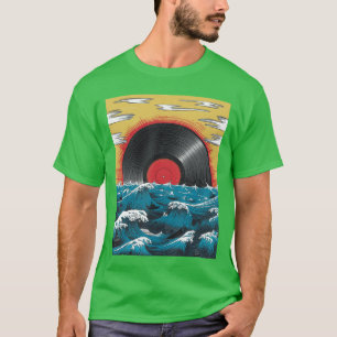 Lustige Vintage-Vinyl-Schallplatte Sonne Japanisch T-Shirt