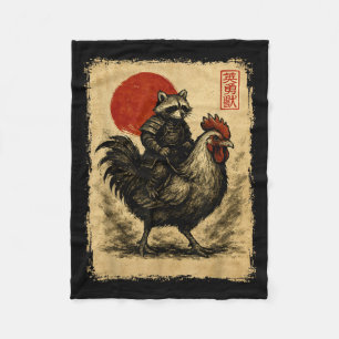 Lustige Vintage-Waschbär-Hahn-Huhn-Japanische Uki Fleecedecke
