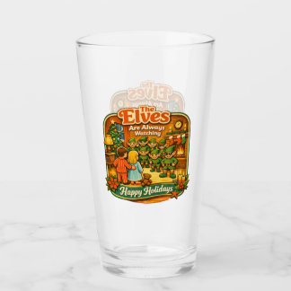 Lustige Vintage-Weihnachtselfen beobachten immer Glas