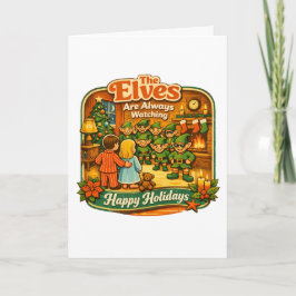 Lustige Vintage-Weihnachtselfen beobachten immer  Karte