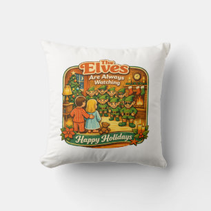 Lustige Vintage-Weihnachtselfen beobachten immer Kissen