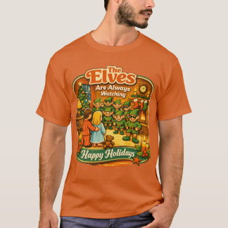 Lustige Vintage-Weihnachtselfen beobachten immer T-Shirt