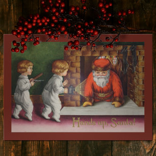 Lustige Vintage-Weihnachtsmann von Kindern festgeh Feiertagskarte