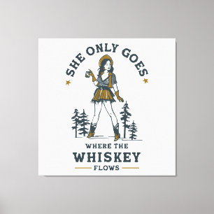 Lustige Vintage Western Cowgirl Whiskey Liebhaberi Leinwanddruck