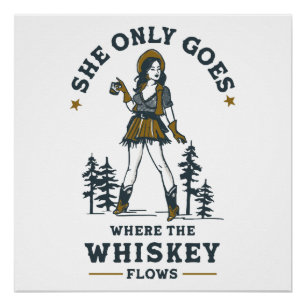 Lustige Vintage Western Cowgirl Whiskey Liebhaberi Poster