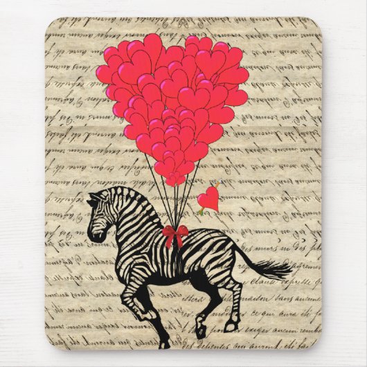 Lustige Vintage Zebra- u. Herzballone Mousepad (Vorne)