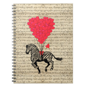 Lustige Vintage-Zebra- und Herzballons Notizblock