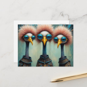 Lustige Vögel in Pullovern Postkarte