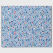 Lustige Waldtiere Blaues Winterwaldmuster Geschenkpapier (Flach)