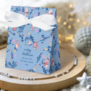 Lustige Waldtiere Blaues Winterwaldmuster Geschenkschachtel
