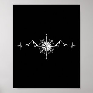 Lustige Wandern Natur Berge Wind Rose Comp Herz Poster