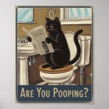 Lustige Wandkunst - Kackst du? Katze auf Toilette