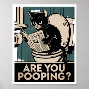 Lustige Wandkunst - Kackst du? Katze auf Toilette Poster