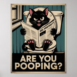 Lustige Wandkunst - Kackst du? Katze auf Toilette Poster