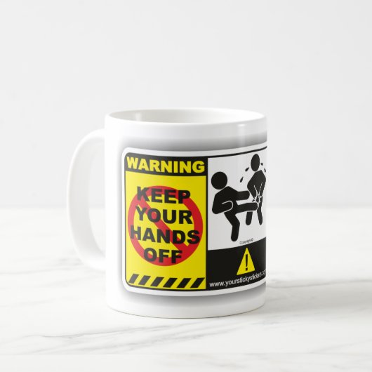 Lustige warnende Tasse #1 (Vorderseite Links)