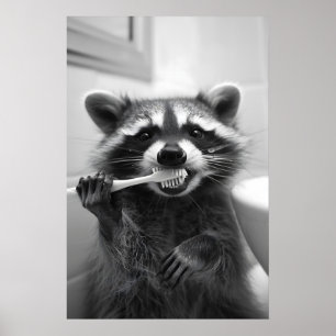 Lustige Waschbär-Badezimmer-Kunst im Vintage-Stil Poster