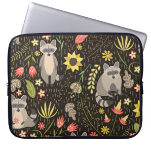 Lustige Waschbären im Vintage-Illustrationsmuster Laptopschutzhülle