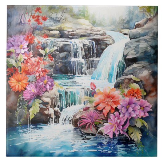 Lustige Wasserfall Szene Fliese (Vorderseite)