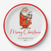 Lustige Wasserfarbe-Weihnachtsmann-Personalisierte Pappteller (Vorderseite)