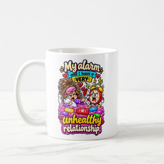 Lustige Wecker-Schlummer-Zitat Kaffeetasse (Links)