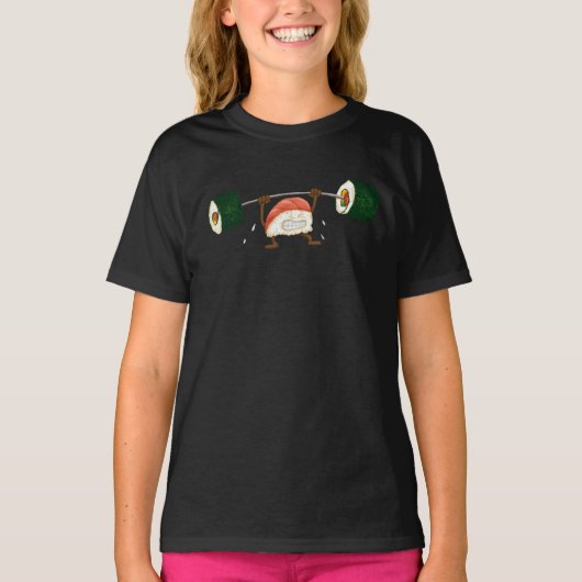 Lustige Weightlifting-Sushi T-Shirt (Vorderseite)