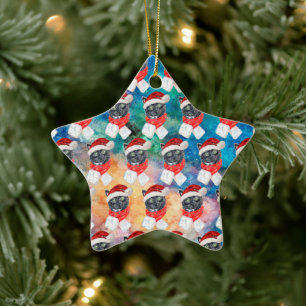 Lustige Weihnachten mit schwarzer Katze und rotem  Keramik Ornament