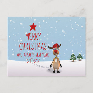 Lustige Weihnachten Neujahr Rentier Baum 2027 Postkarte