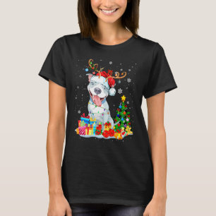 Lustige Weihnachten Pit Bull Xmas Lichter Rentier T-Shirt