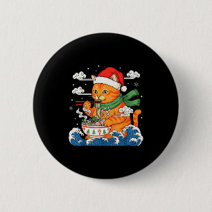 Lustige Weihnachten Ramen Katze isst Nudeln Japani Button