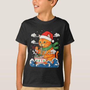 Lustige Weihnachten Ramen Katze isst Nudeln Japani T-Shirt