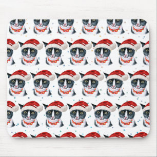 Lustige Weihnachten Schwarz-Weiß-Katze Aquarell Mousepad