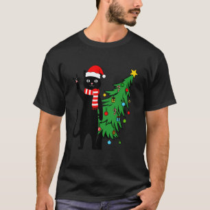 Lustige Weihnachten schwarze Katze Santa Hut Xmas  T-Shirt
