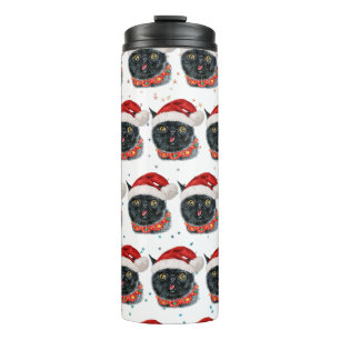 Lustige Weihnachten schwarze Katze Wasserfarbe Thermosbecher
