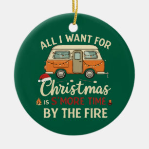 Lustige Weihnachts-Camping-S'more-Zeit am Feuer Keramik Ornament