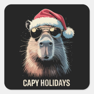 Lustige Weihnachts-Capy-Feiertage Xmas Capybara  Quadratischer Aufkleber