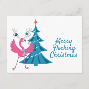 Lustige Weihnachts-Flamingo-Rentier-Feiertagsgruß Postkarte