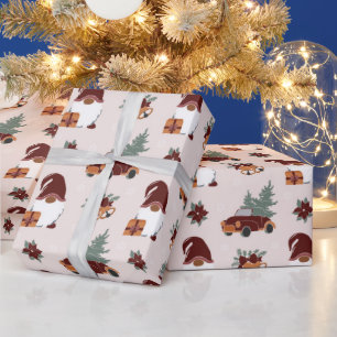 Lustige Weihnachts-Gnom-Illustration Geschenkpapier