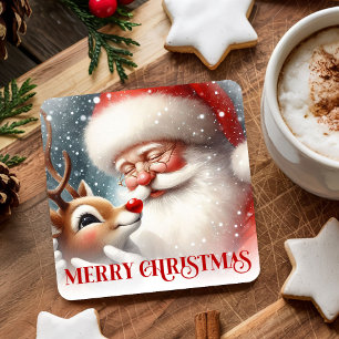 Lustige Weihnachts-Papier-Unterlagen Santa und Rud Rechteckiger Pappuntersetzer