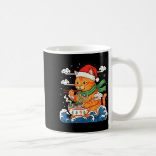 Lustige Weihnachts-Ramen-Katze isst Nudeln Japanis Kaffeetasse