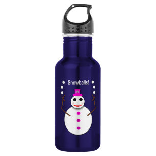 Lustige Weihnachts-Schneefrau jongliert Schneebäll Edelstahlflasche