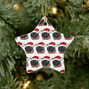 Lustige Weihnachts-Schwarzkatze Aquarell Keramik Ornament