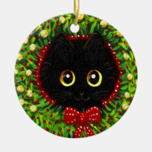 Lustige Weihnachts-Schwarzkatze Kunst Kreationen Keramik Ornament